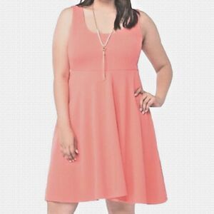 MAGIC Women Plus 3X Coral Textured Knit STRETCH Skater Dress